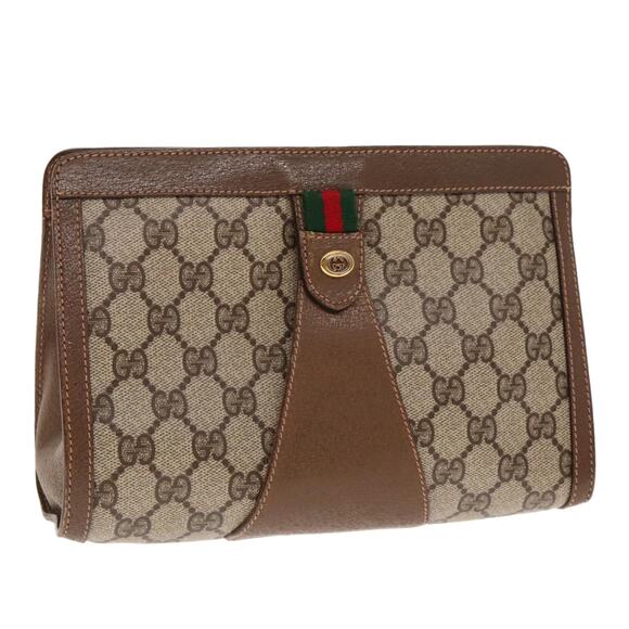 GUCCI GG Supreme Web Sherry Line Clutch Bag Pvc Beige Red 89 01 032 - Picture 1 of 16